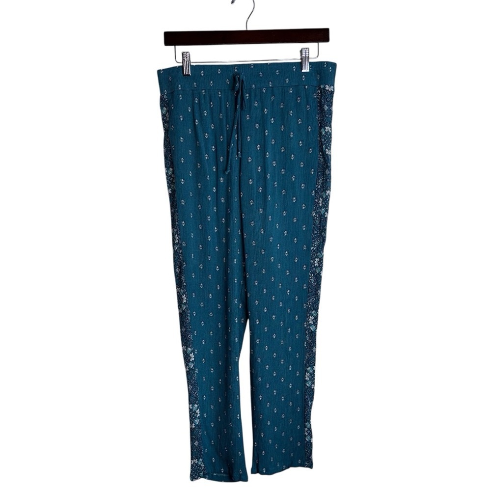 Teal Patterned Pants Elastic Waist Women's Medium Boho